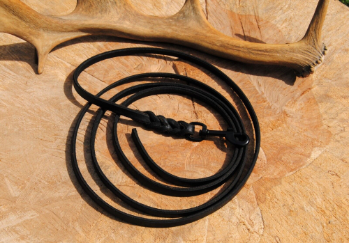 Lederleine geflochten 10mm x 1,5m mit Schlaufe, O-Ring schwarz